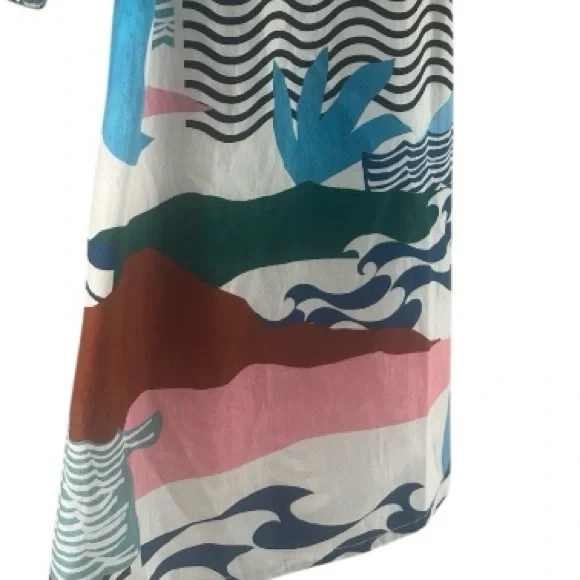 Oliphant Dress Puffed Sleeve Cutout Bow Cotton Abstract Mini Size Small - Picture 5 of 12